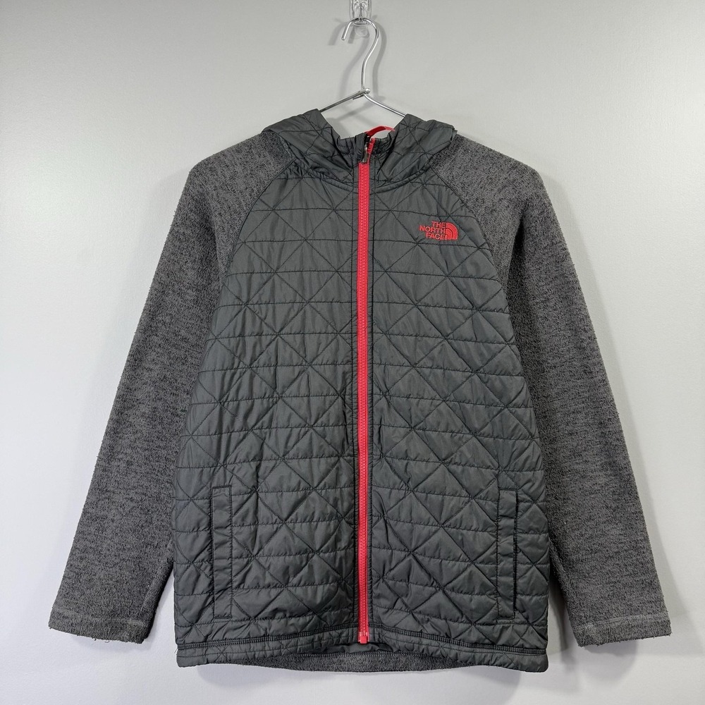 The North Face Jacket Boys L 14/16 Gray Quilted Hooded Full Zip Insulated Warm